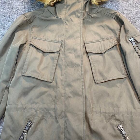 S13 Eskimo Parka Faux Fur Trim Hooded Jacket Army Green Overcoat Womens Medium - Picture 3 of 9